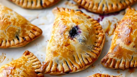 Warm blueberry hand pies with a golden-brown, crispy exterior.