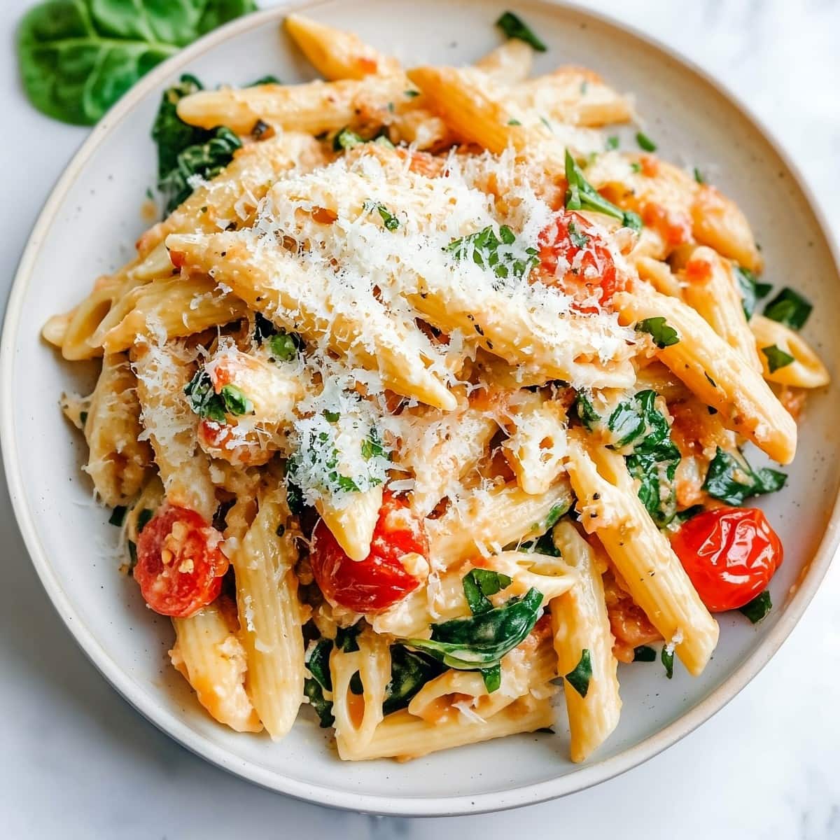 Creamy Boursin cheese pasta with fresh herbs and a sprinkle of Parmesan.