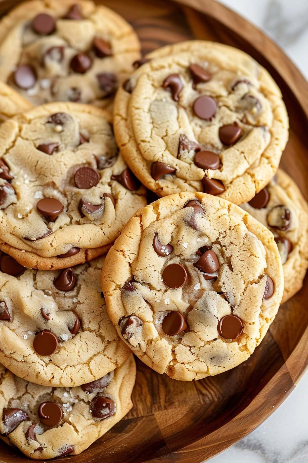 Gooey chocolate chip pudding cookies fresh from the oven.