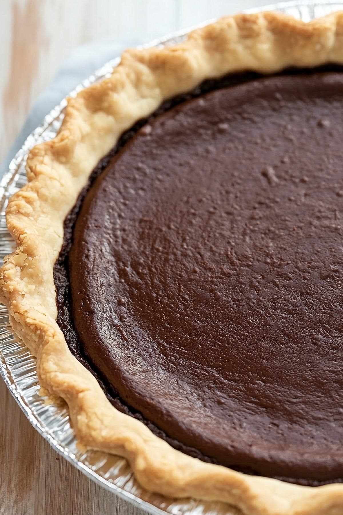 Whole chocolate fudge pie, close up