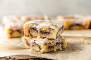 Moist cinnamon roll cake with a rich, buttery filling.