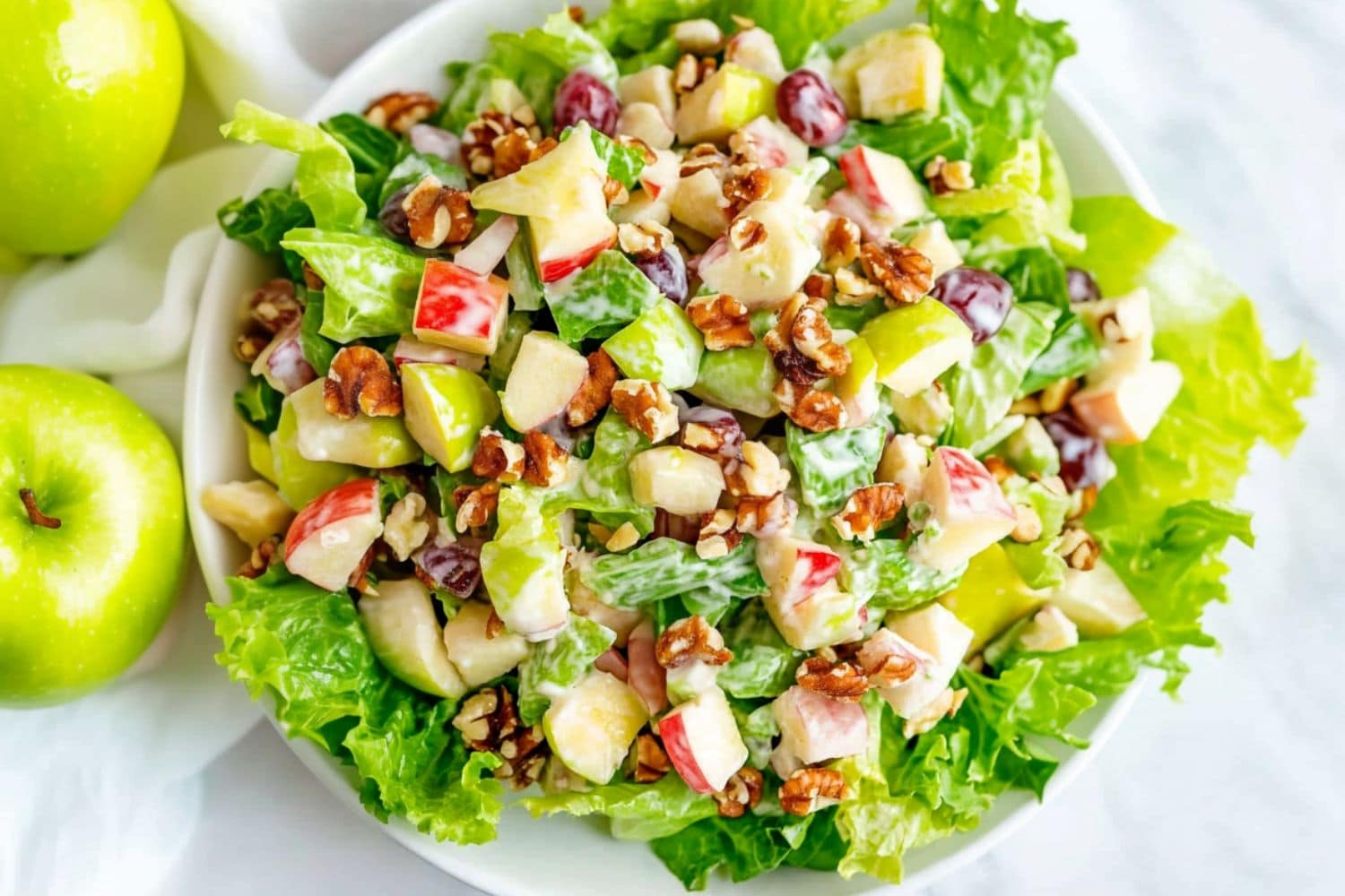 Wardolf salad with grapes, chopped green and red apples, celery and chopped nuts.