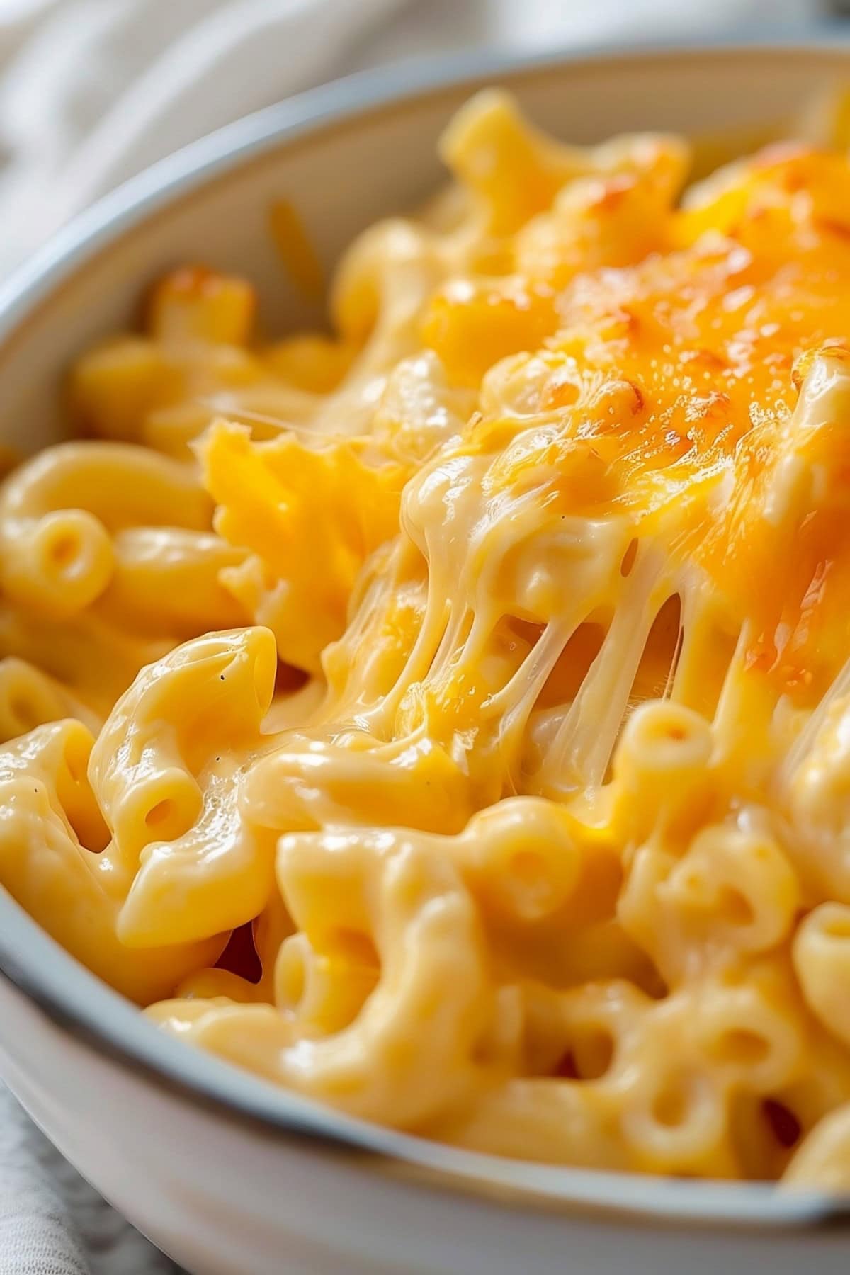 Mouthwatering Boston Market mac and cheese with gooey cheddar, close up