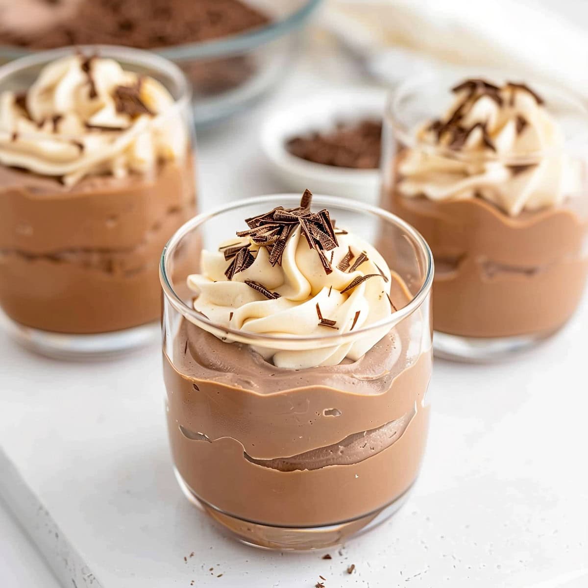 Homemade Baileys chocolate mousse in dessert glasses.