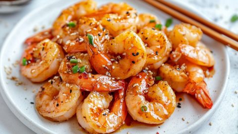 Hibachi shrimp served in a white plate.