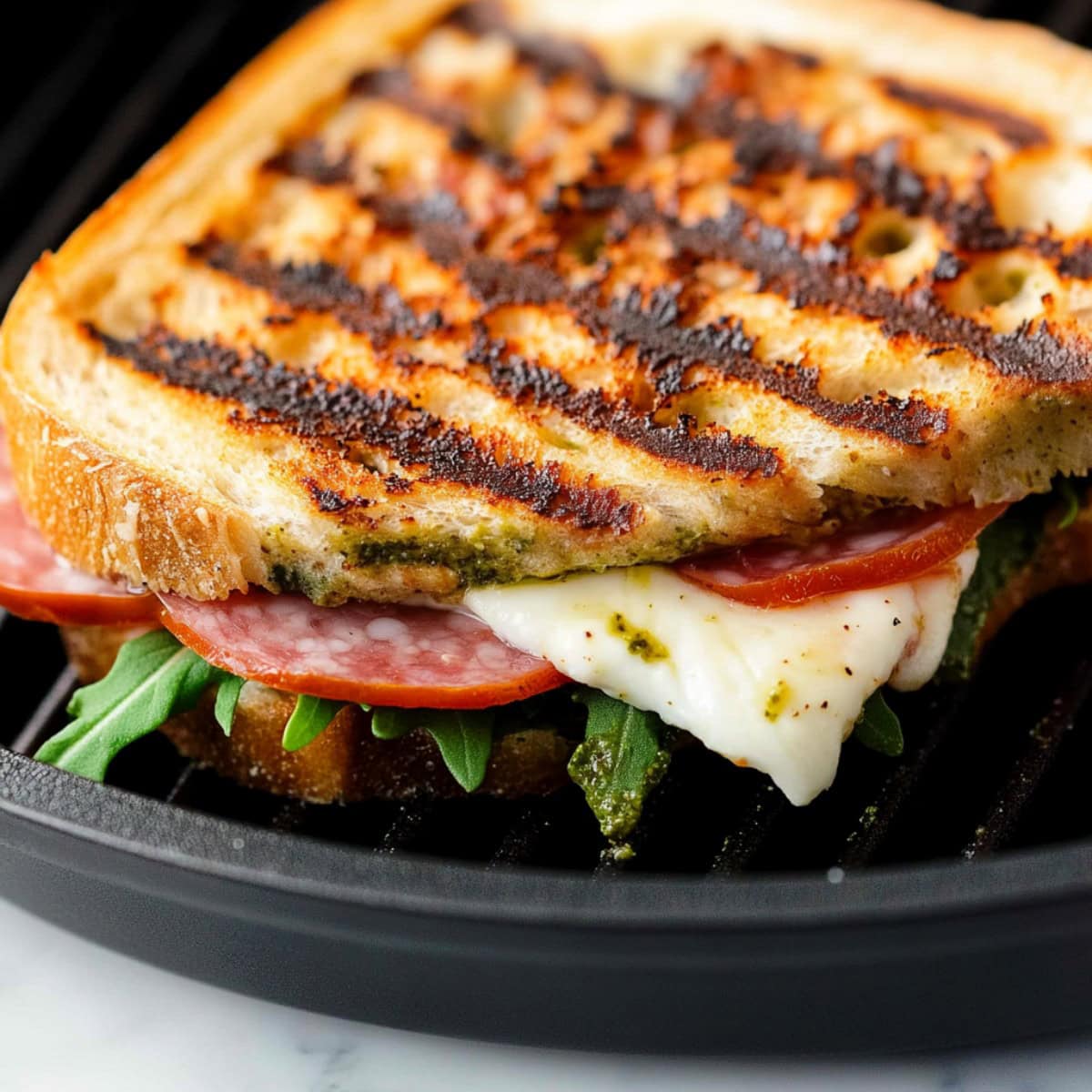 Italian Panini with Melted Mozzarella and Arugula.