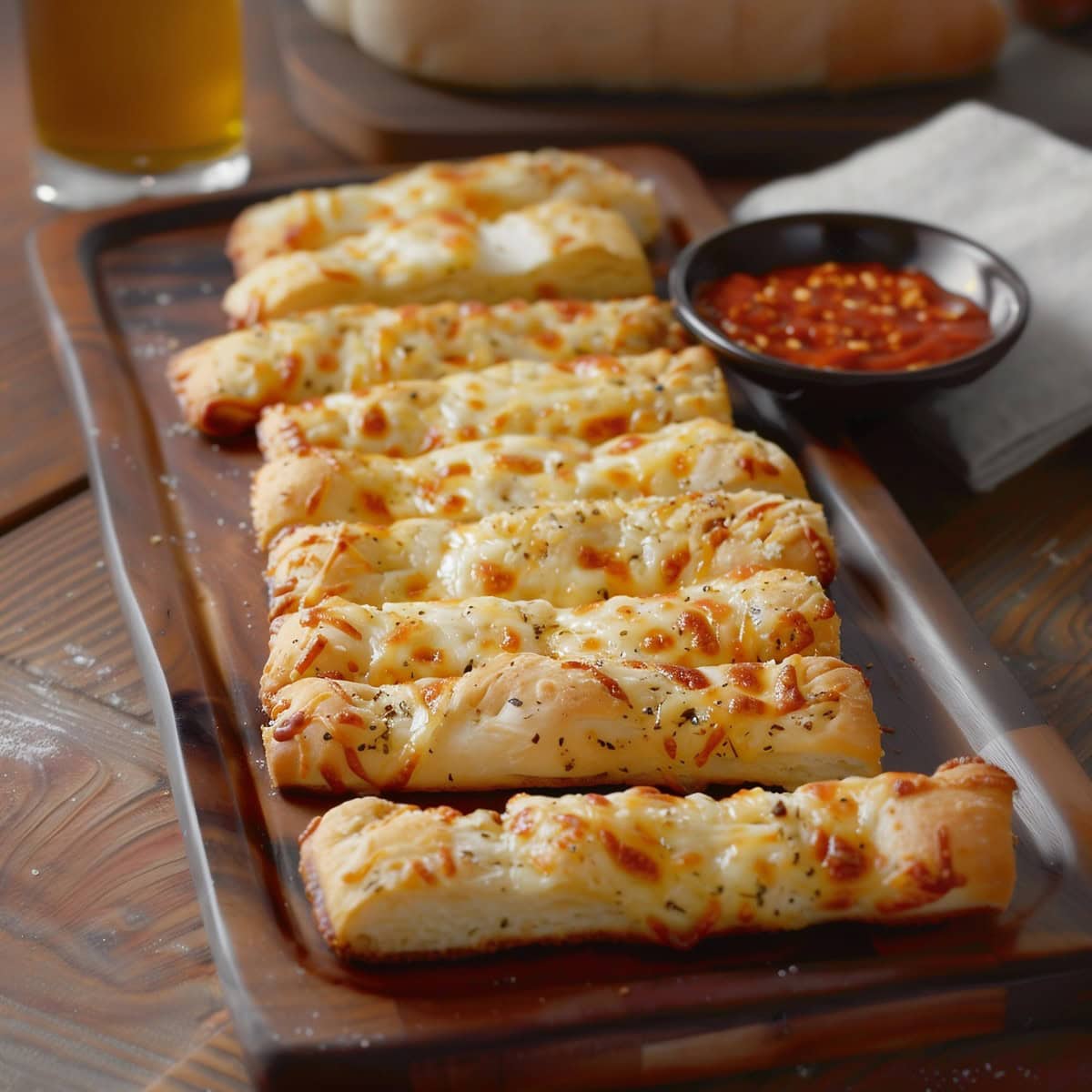 Cheesy and crispy copycat Italian Cheese Bread fresh out of the oven.