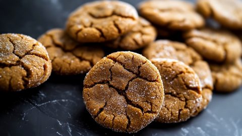 Freshly baked molasses cookies with sugar.