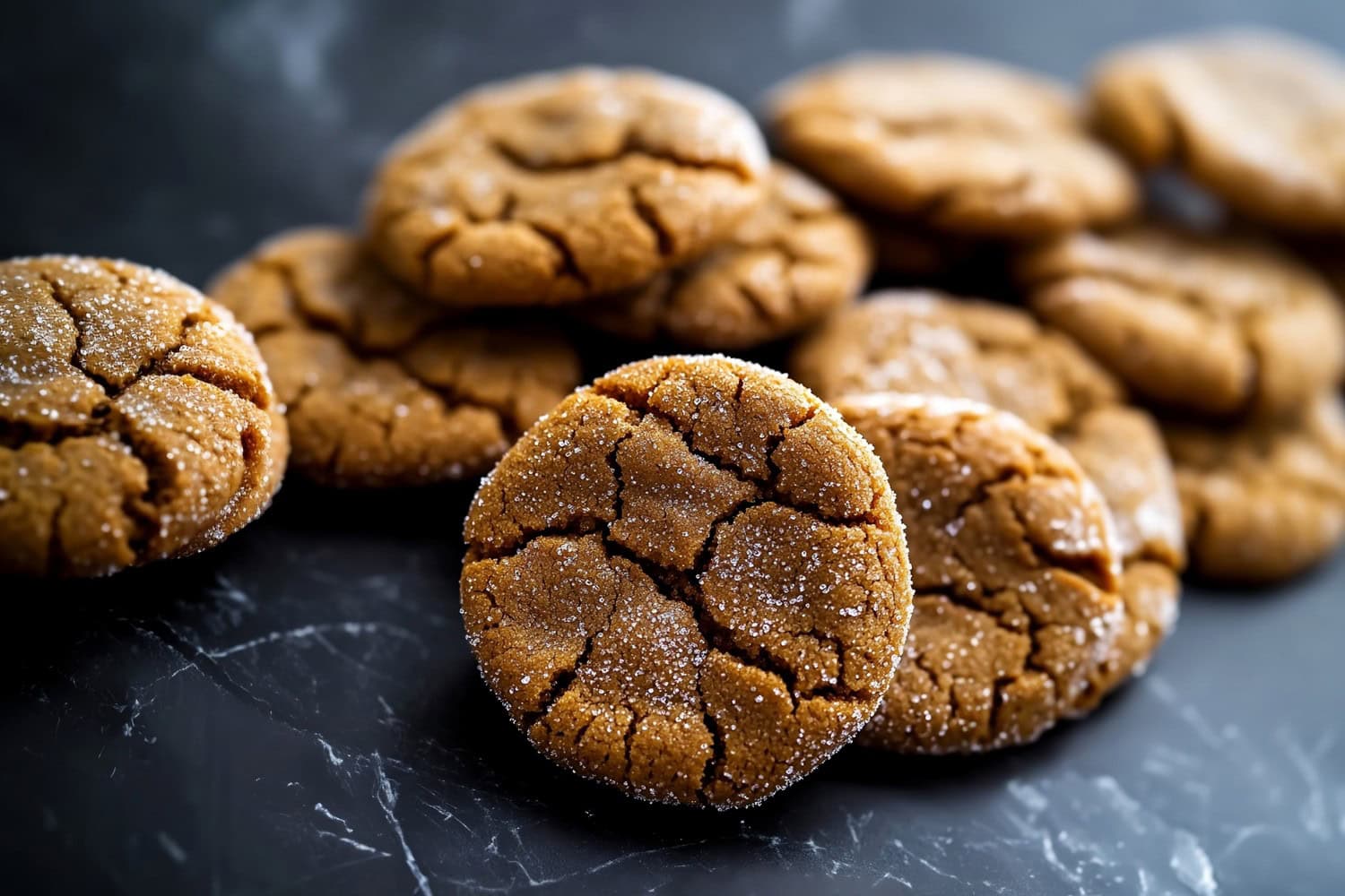 Freshly baked molasses cookies with sugar.