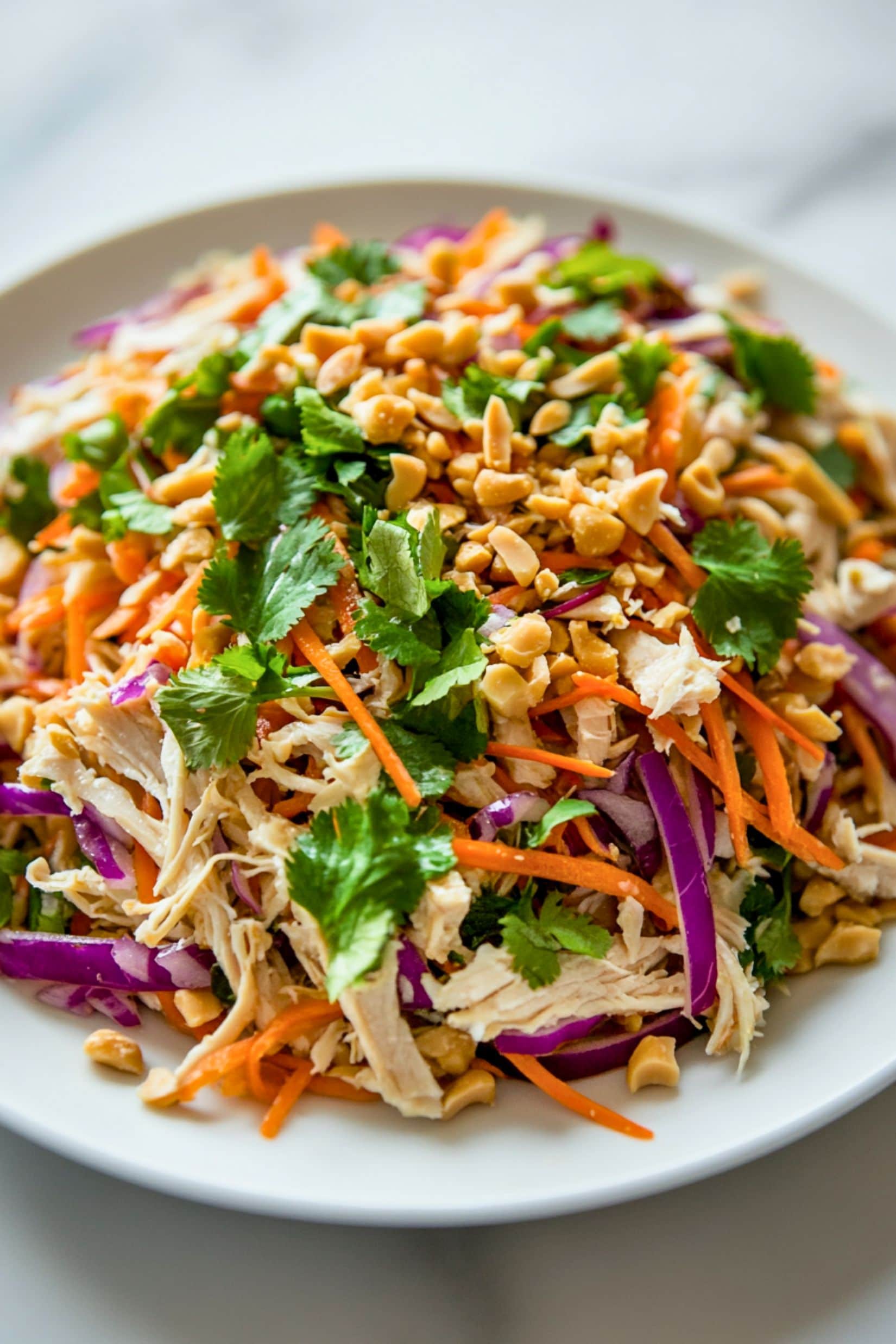 Vietnamese chicken salad in a white plate.