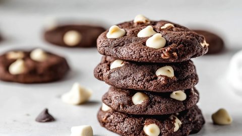 Stack of inside out chocolate chip cookies.