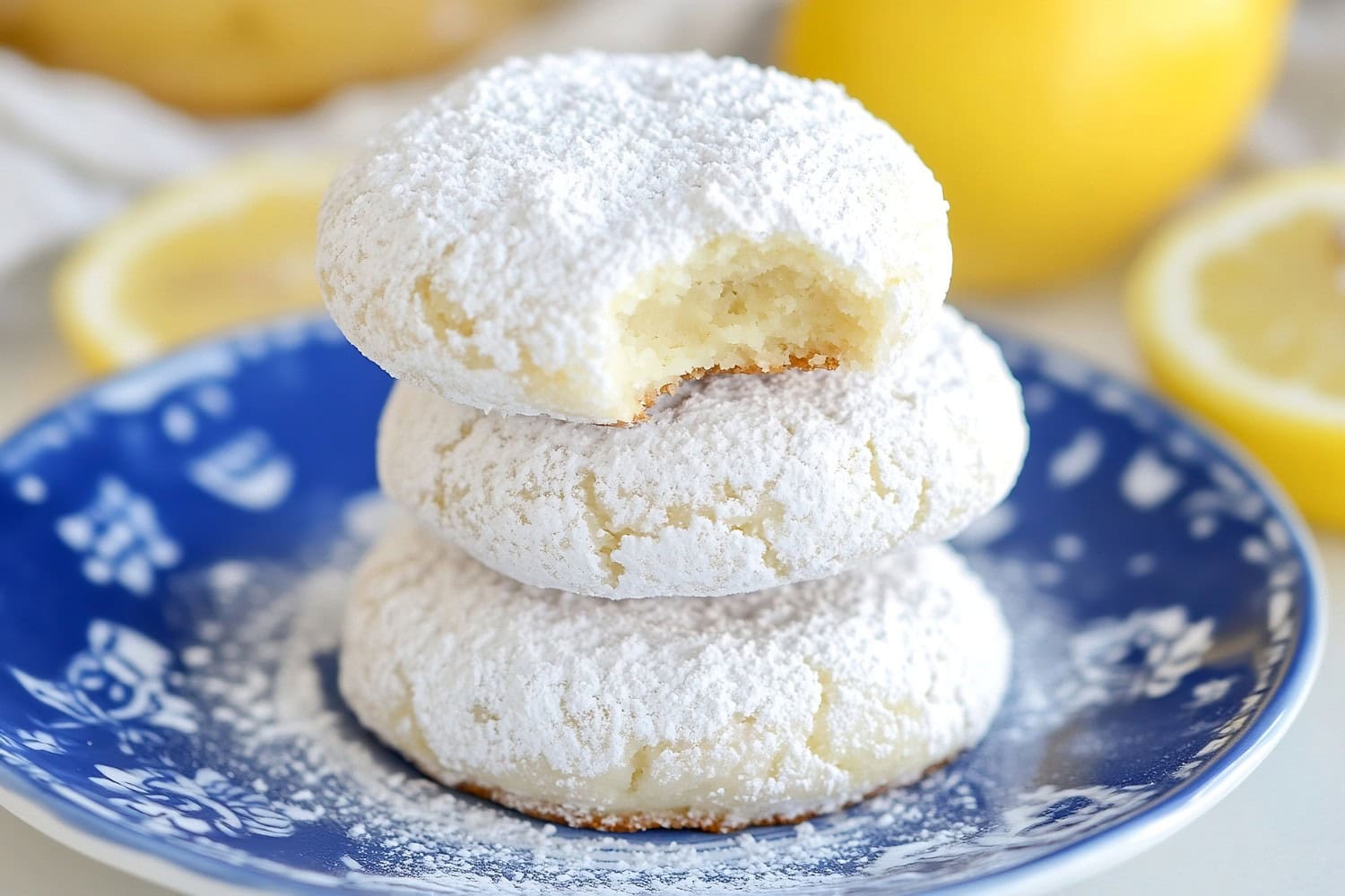 Lemon cooler cookies served in a blue plate.