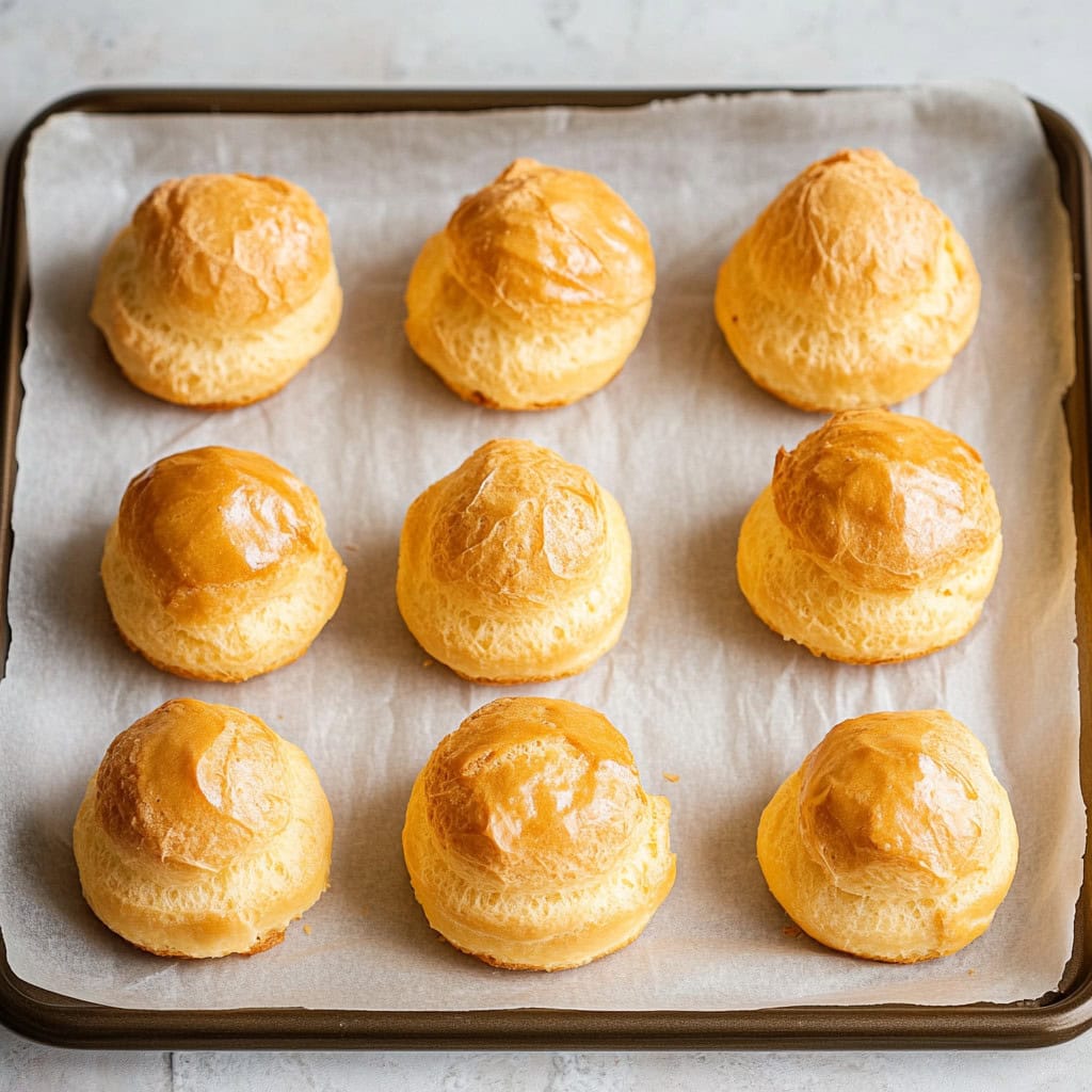 A tray of choux buns, top view