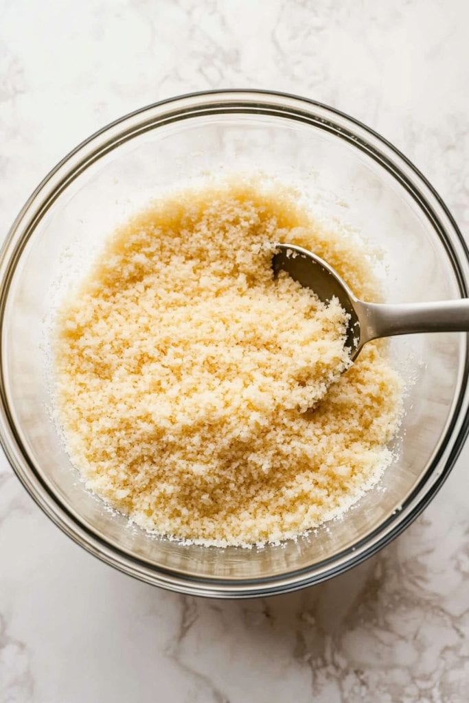 Panko breadcrumbs in a glass bowl.