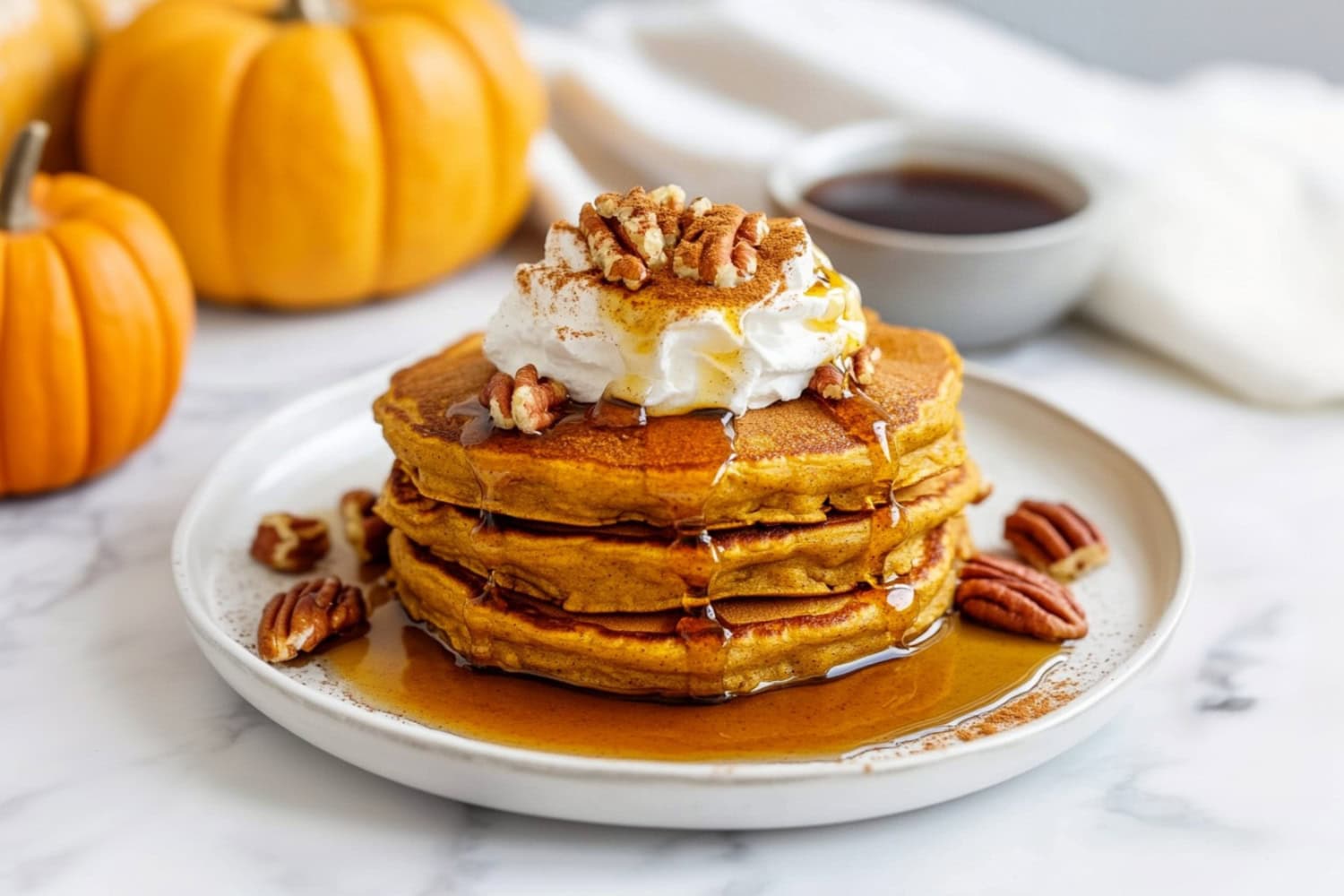 Pumpkin Spice Pancakes Served with A Cup of Coffee.