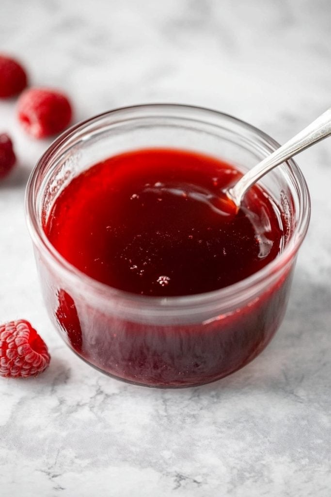 Raspberry puree in a small puree.