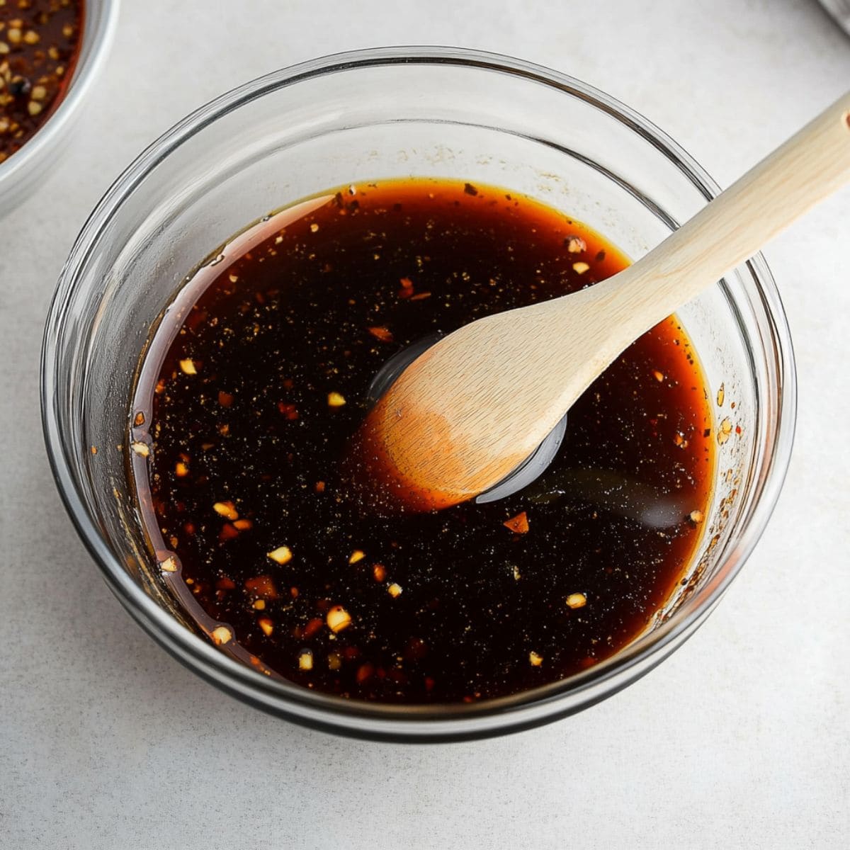 Slow Cooker Asian Pulled Pork marinade in a glass bowl