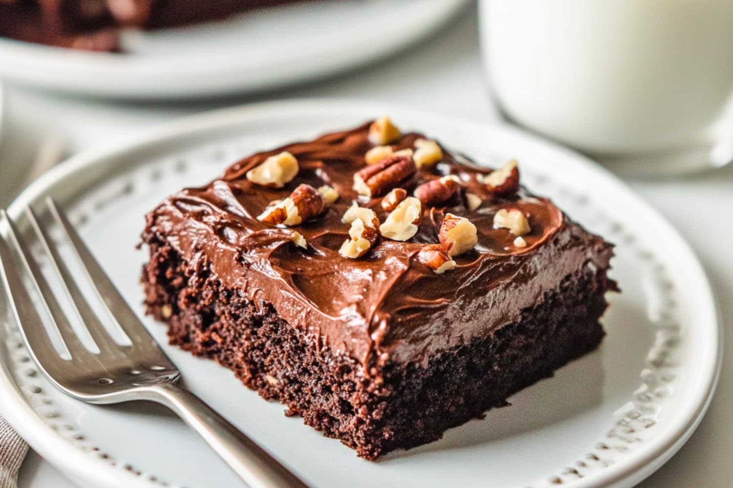 Nutty and fudgy homemade Texas sheet cake brownies.