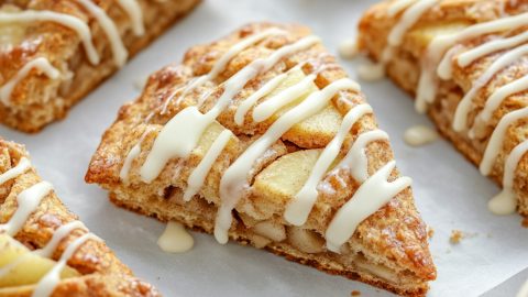 Apple cinnamon sugar drizzled with vanilla sugar arranged in a table with parchment paper.