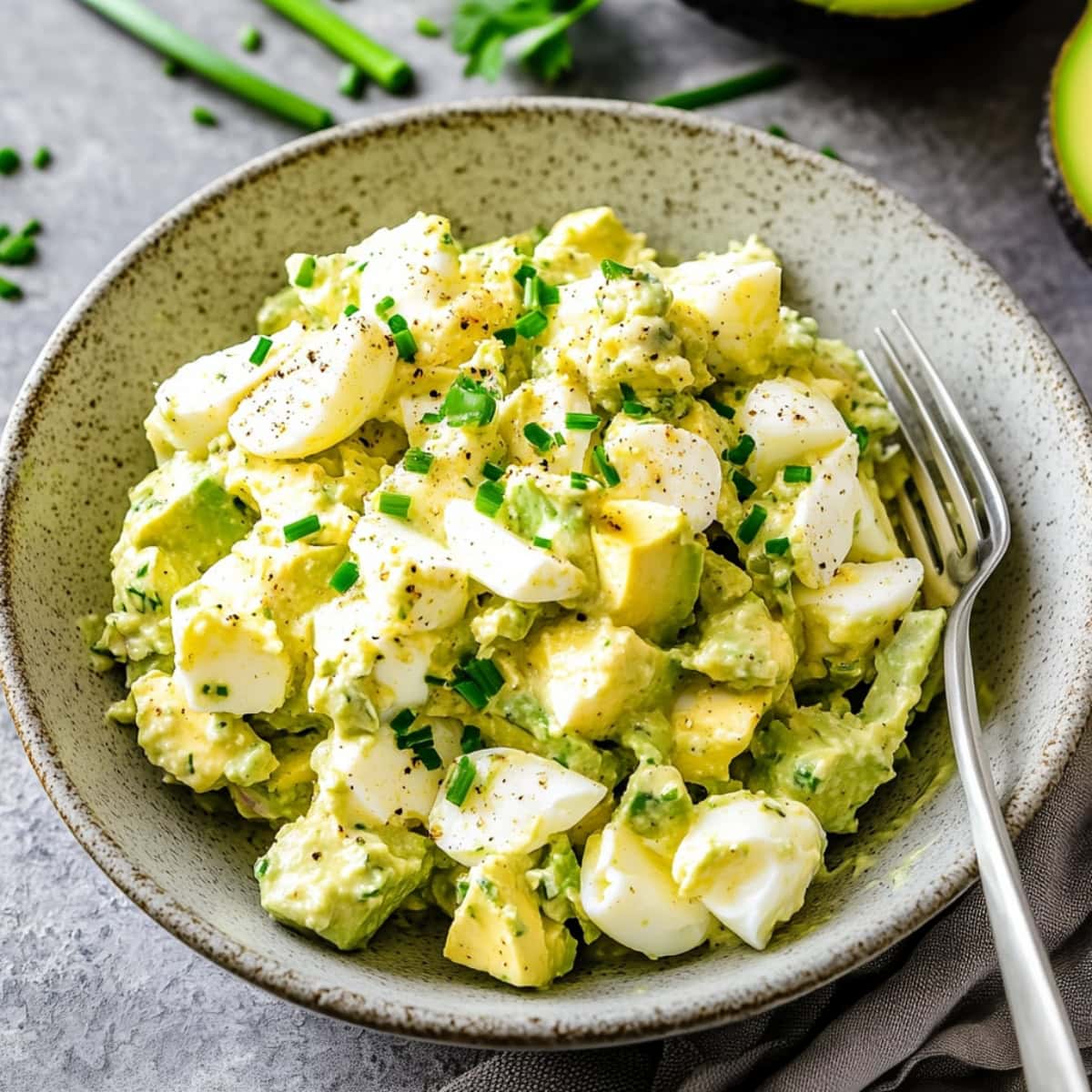 Avocado egg salad in a bowl.