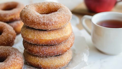 Cinnamon coated sugar stack on top of each other.
