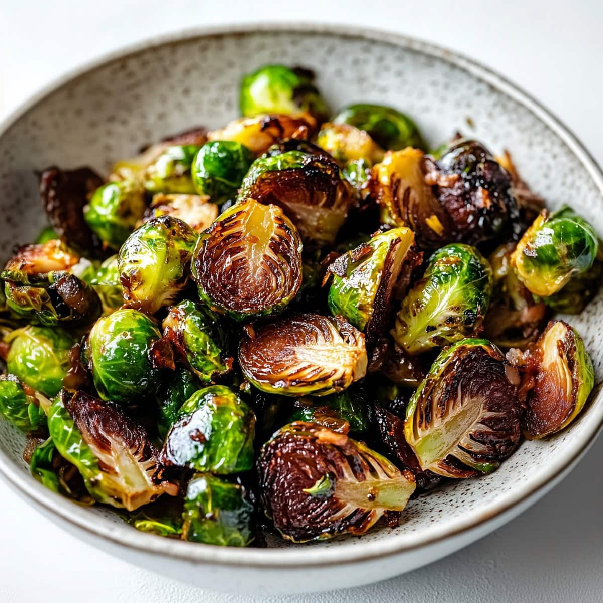 Golden and sticky homemade caramelized brussels sprouts.