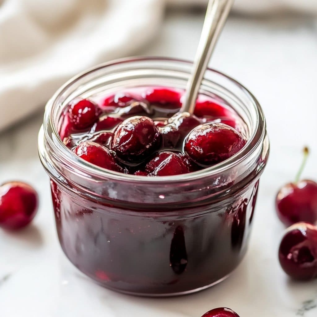 Cherries Jubilee in a glass jar