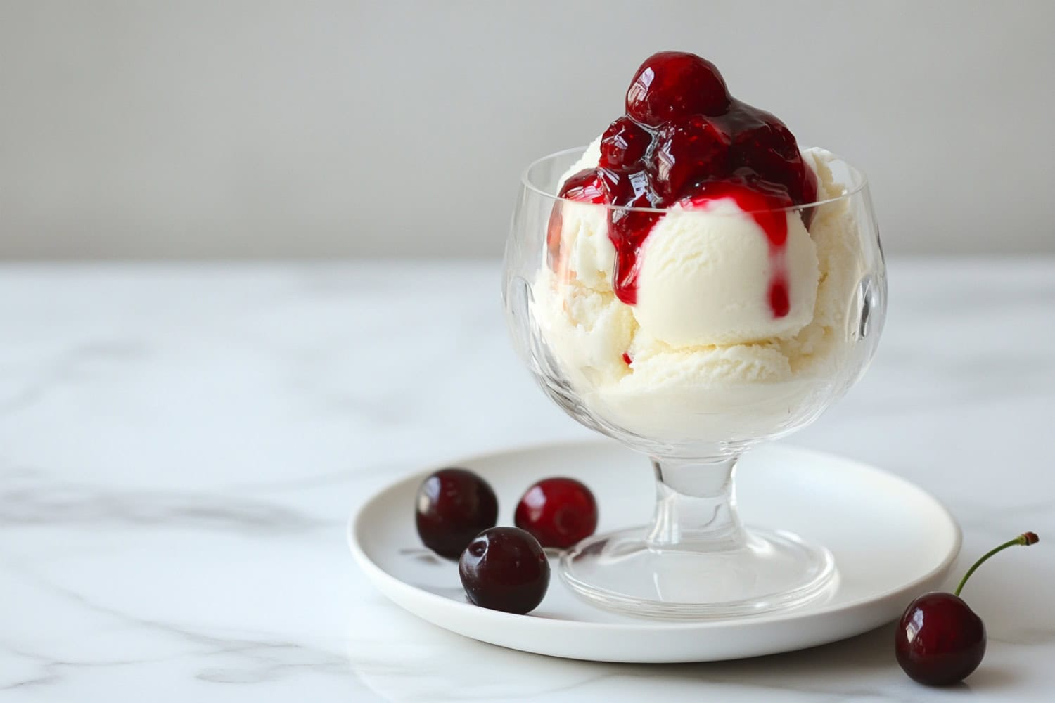 Cherries jubilee with ice cream