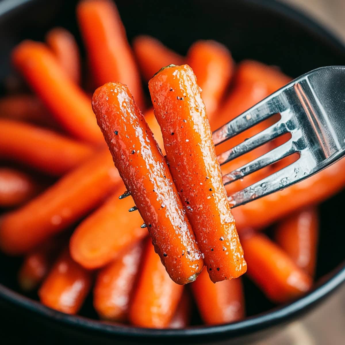 A fork with maple glazed carrots.