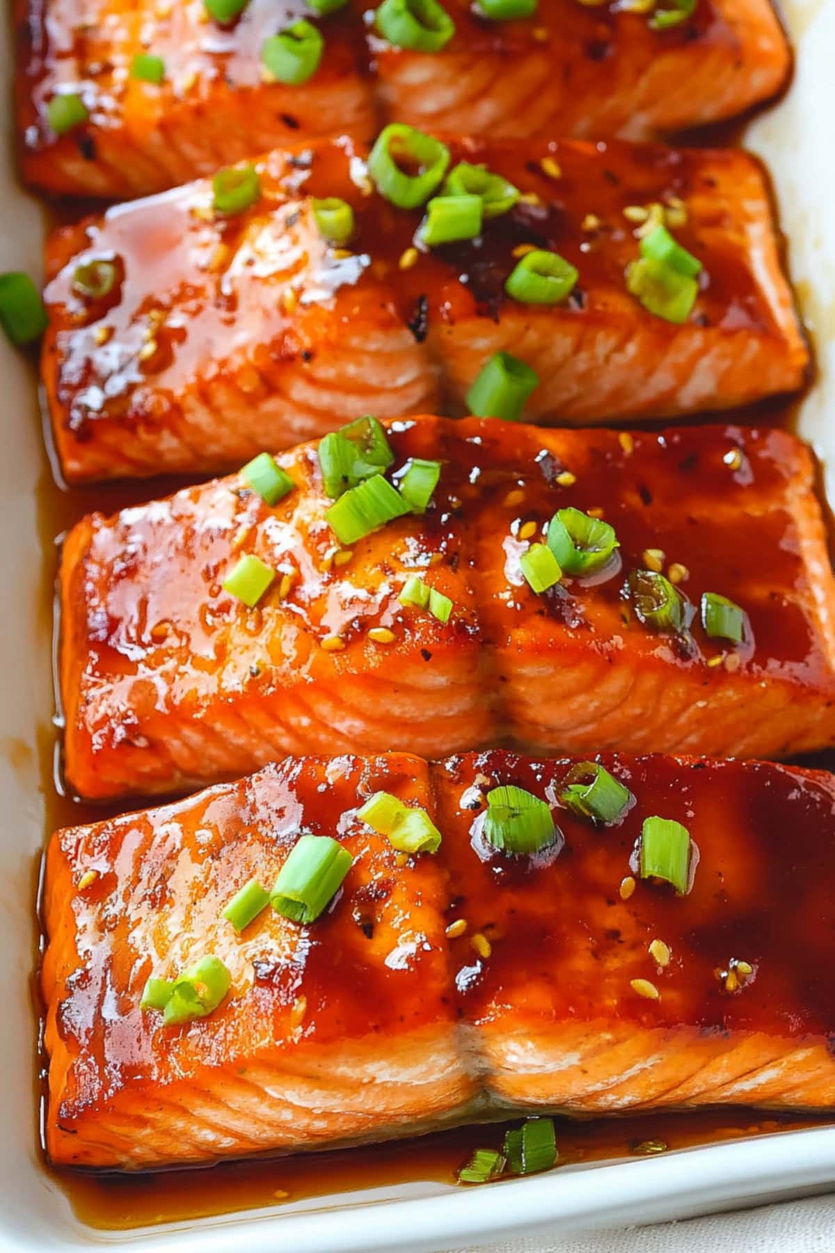 Maple glazed salmon fillet topped with a sprinkle of chopped green onions