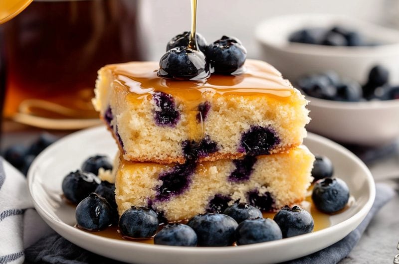 A serving of sheet pan pancakes