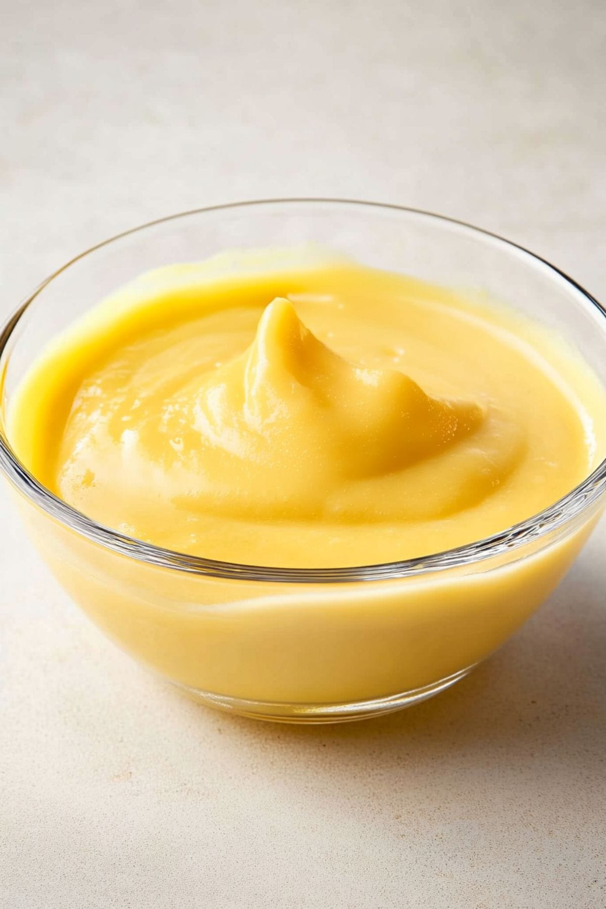 Cheddar sauce in a glass bowl.