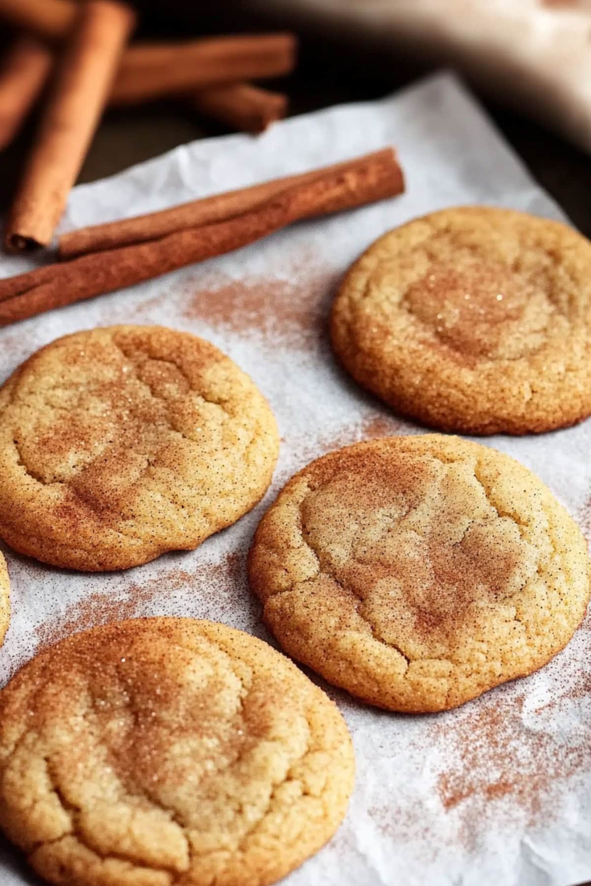 Snickerdoodle Cookies with cinnamon sugar on parchment paper