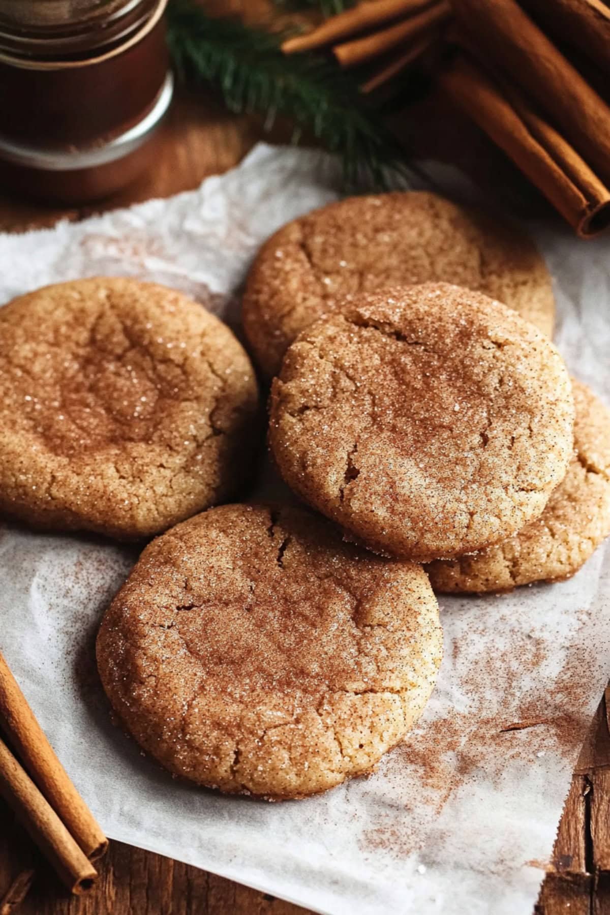 Brown Butter Snickerdoodle Cookies on parchment paper