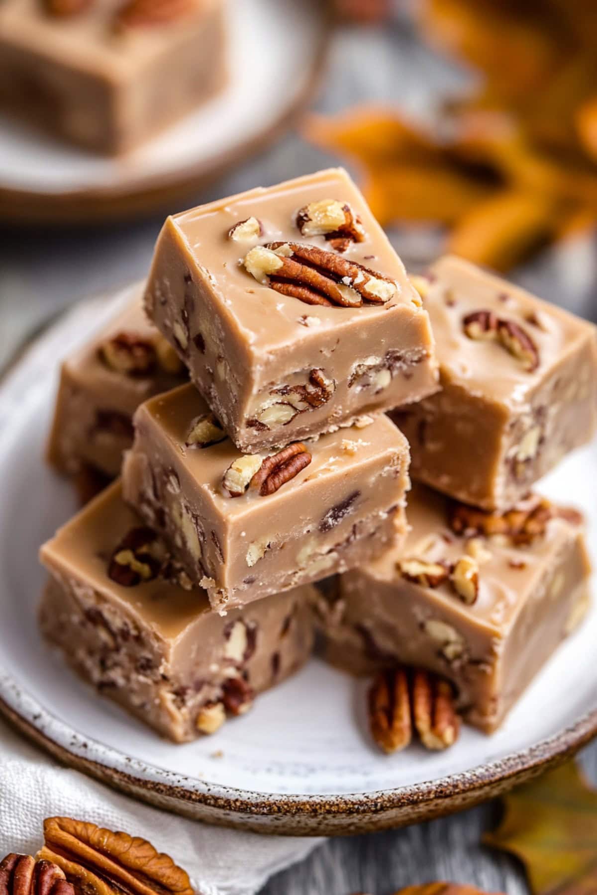 Homemade Butter Pecan Fudge on a plate