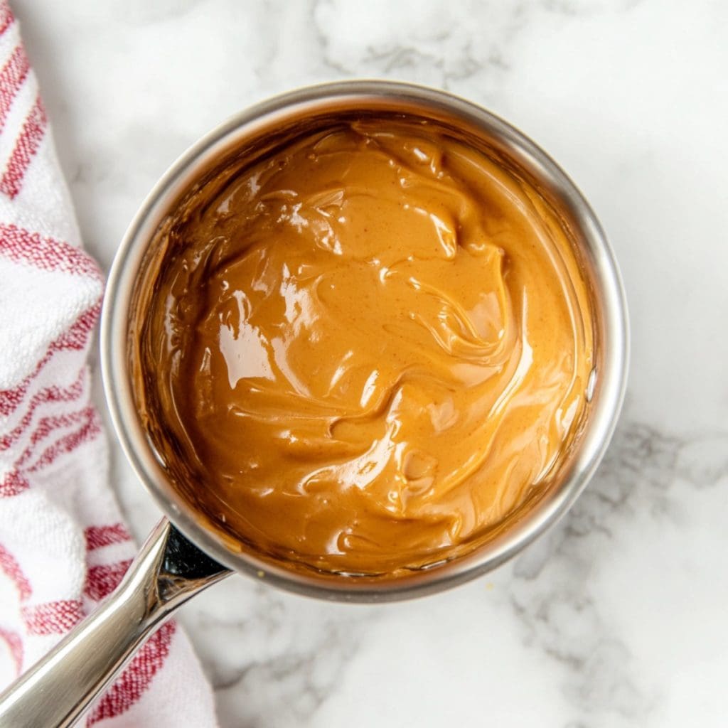 Butterscotch Pudding in a saucepan, top view