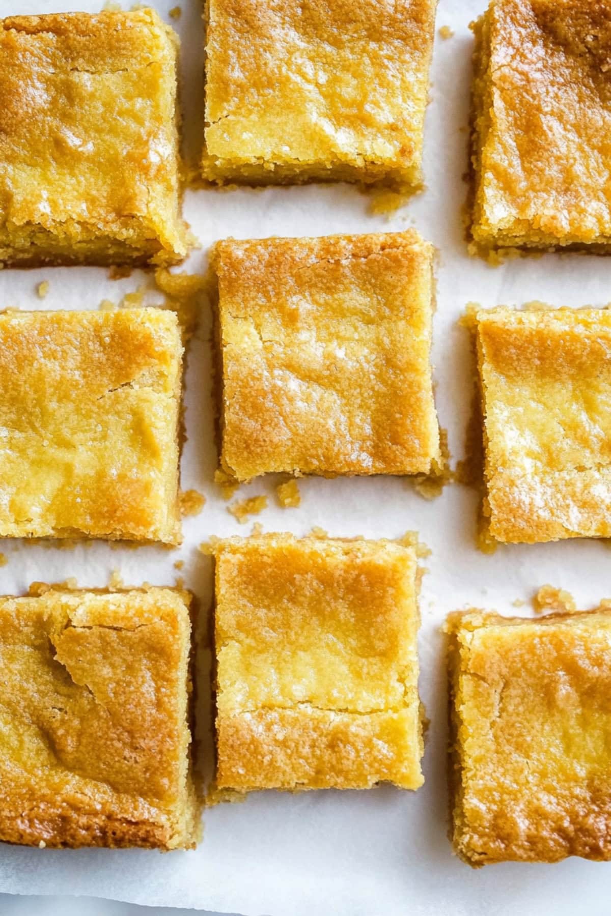 An overhead view of chess squares sitting in a parchment paper.