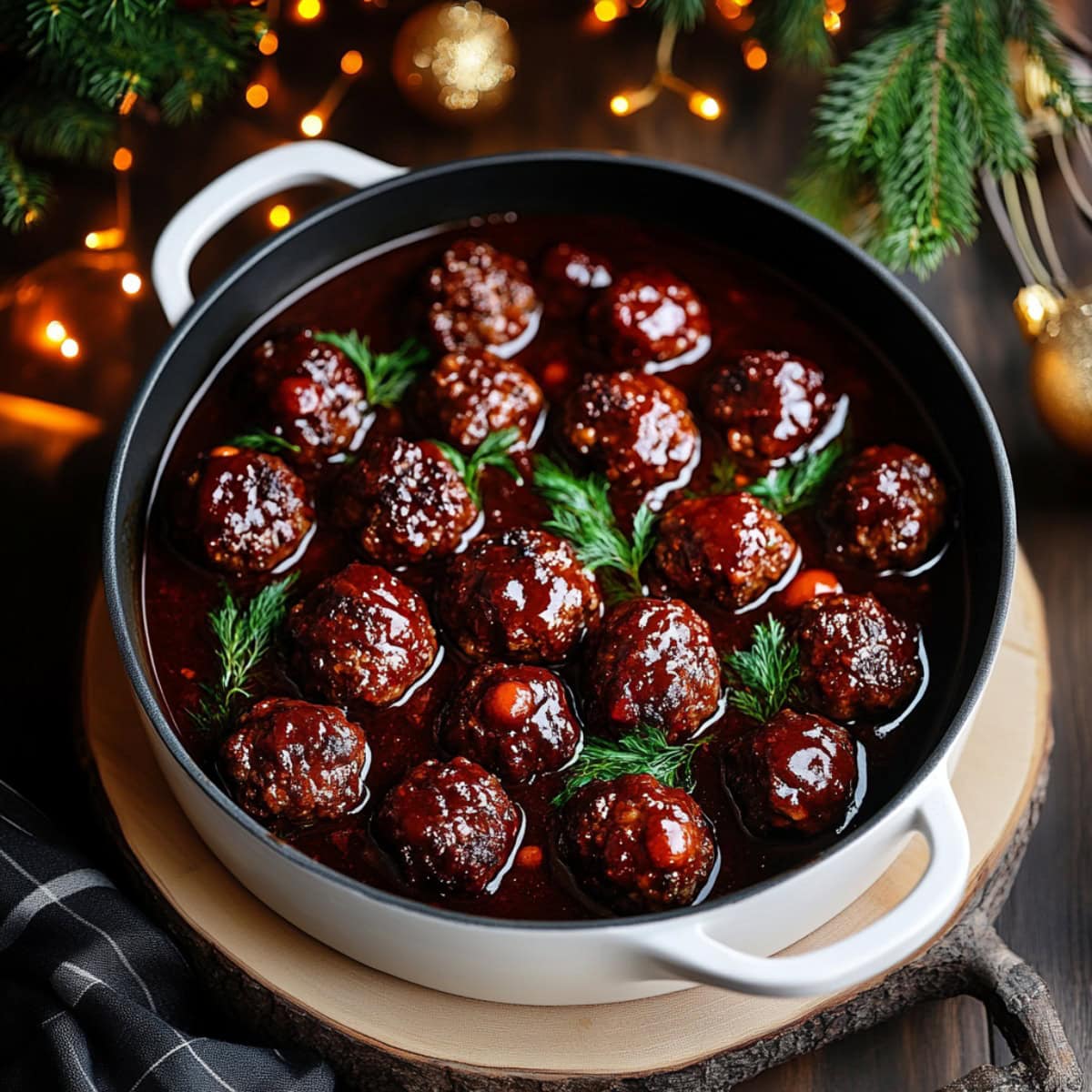 Christmas Meatballs in a pot, top view