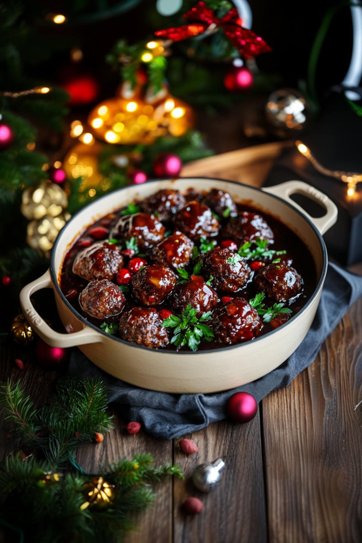 Christmas Meatballs in a saucepan