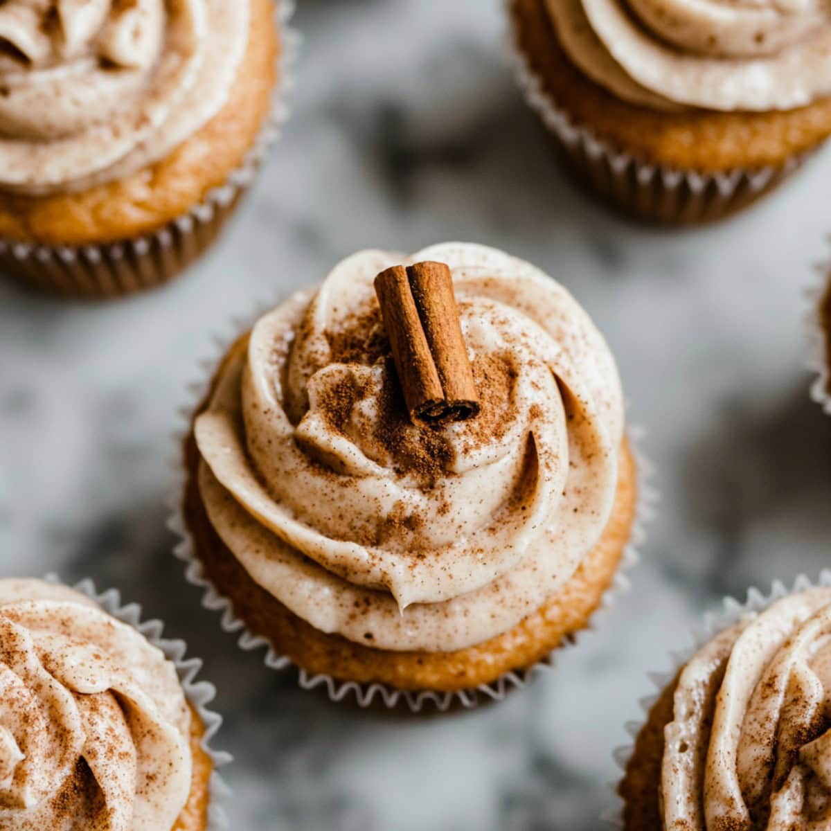 Cinnamon Roll Cupcakes with Cinnamon Garnish