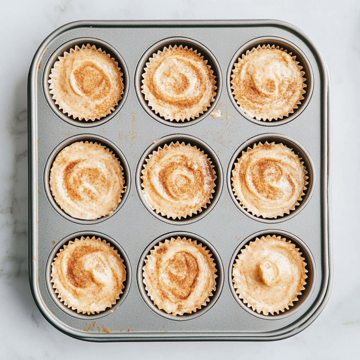 Cinnamon Swirl Cupcake Batter, top view