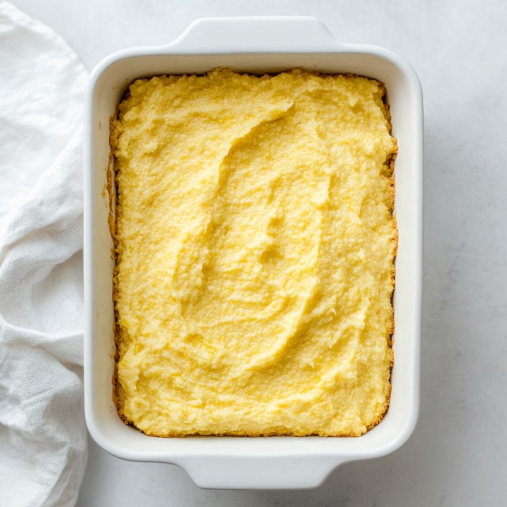 Cornbread Batter in a Baking Dish