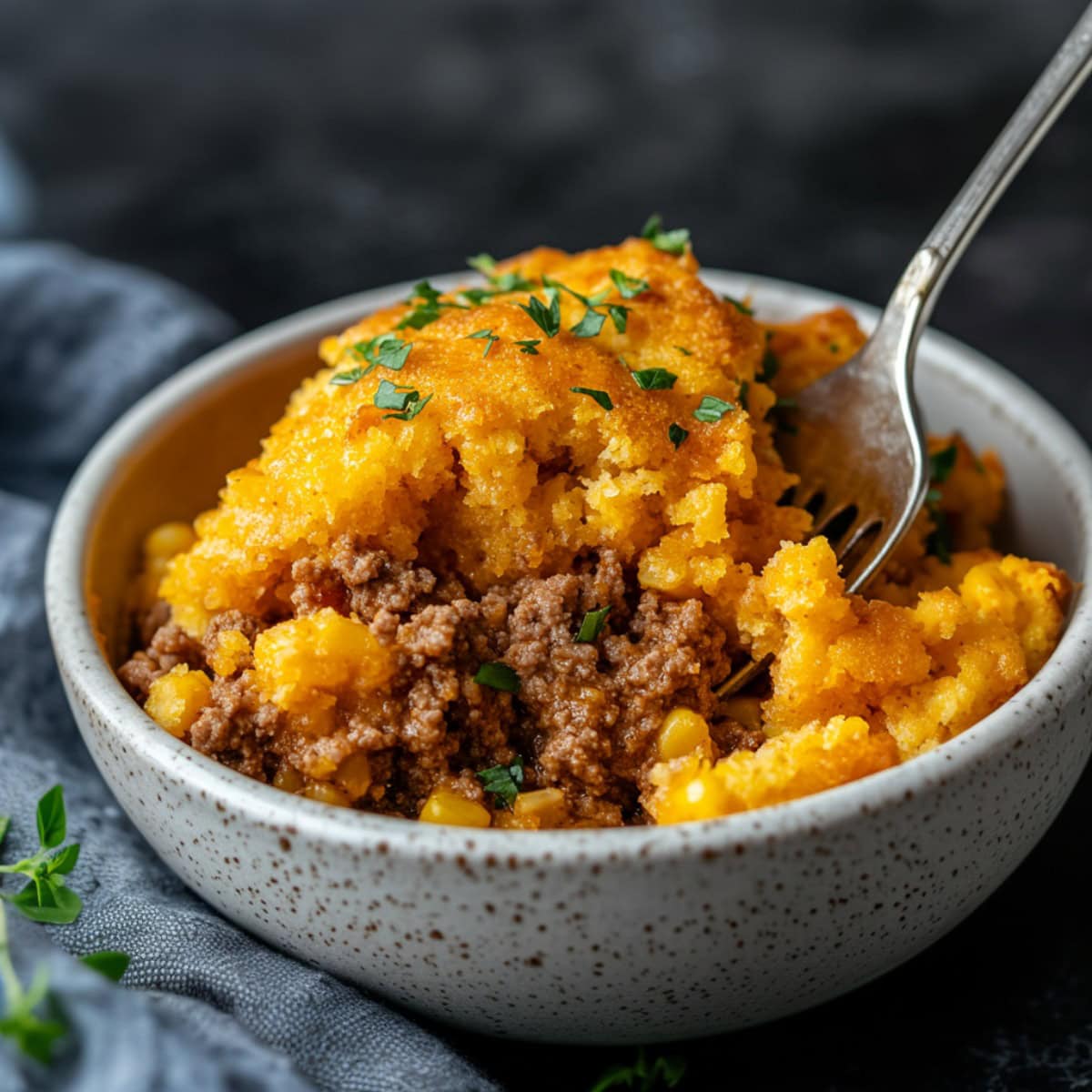 Cornbread Sloppy Joe Casserole in a Bowl