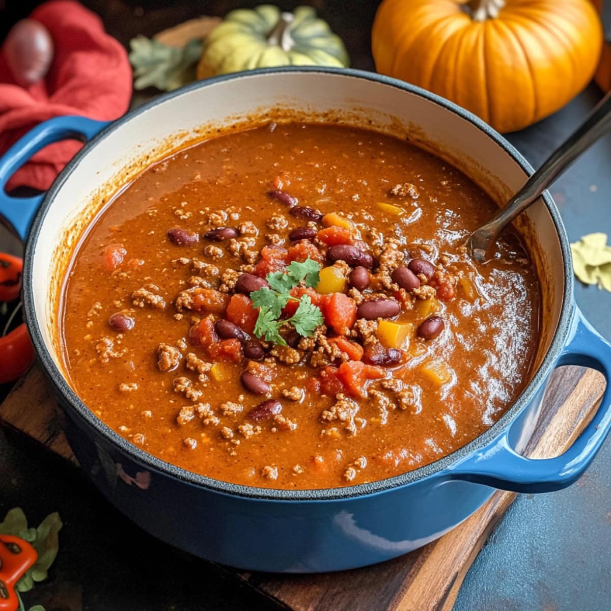 Dutch oven with pumpkin chili