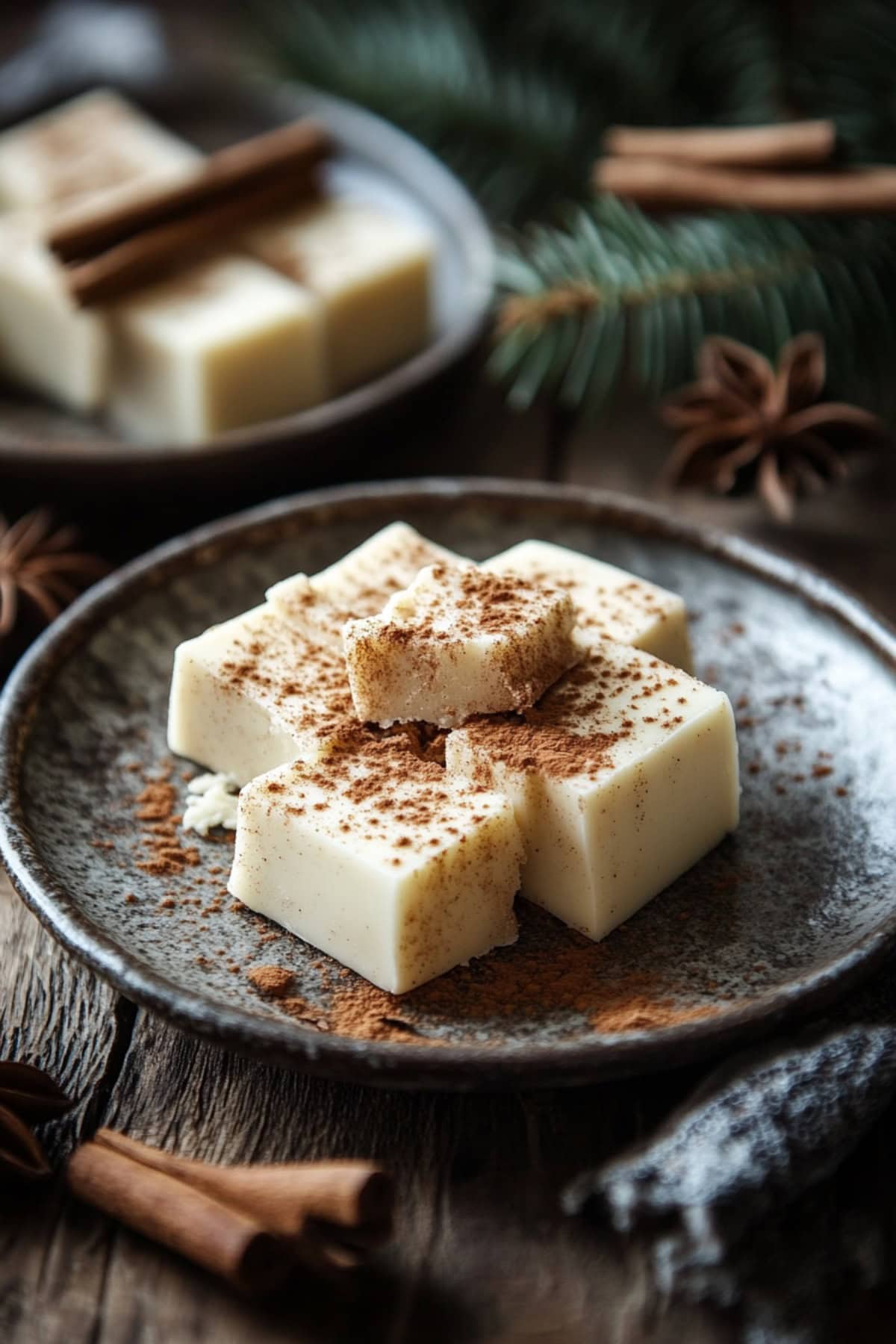 Eggnog Fudge on a plate