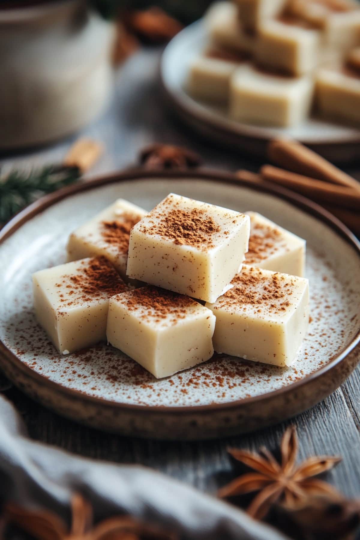 Eggnog Fudge on a plate