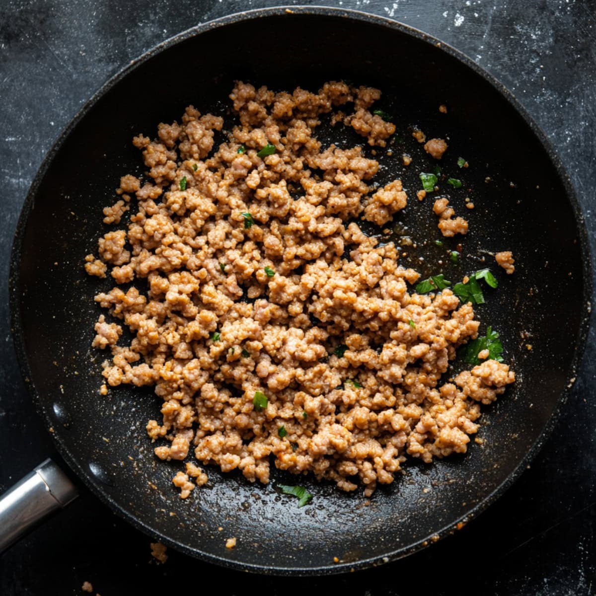 Ground Sausage in a skillet