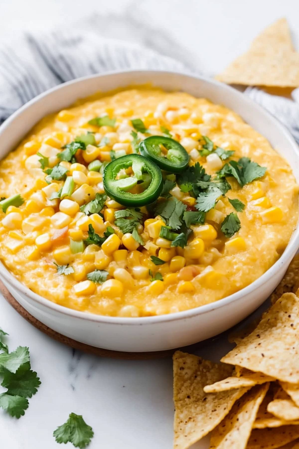 Hot corn dip with jalapeños and cilantro