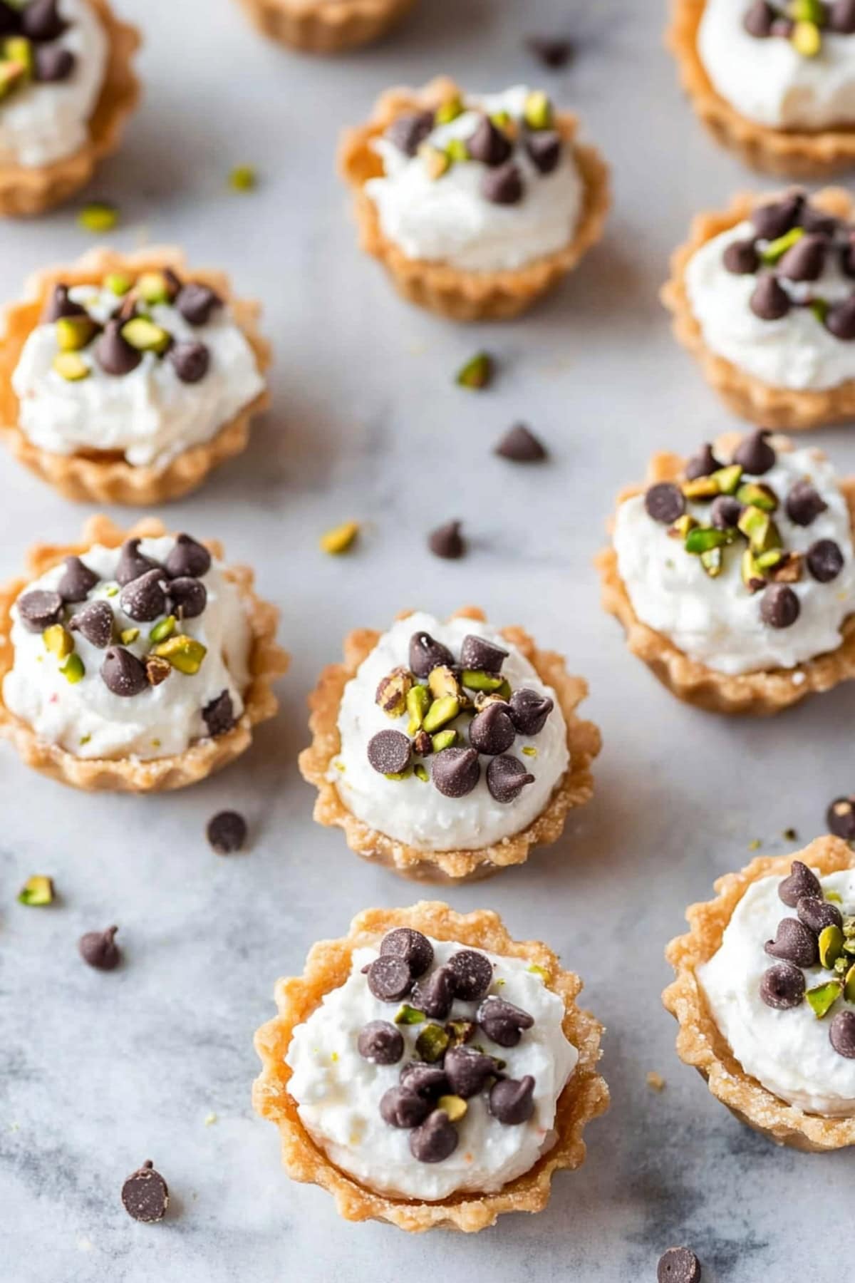 Mini Cannoli Cups with Chocolate Chips and Pistachios