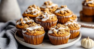 Pumpkin Muffins with Crumb Topping and sweet glaze